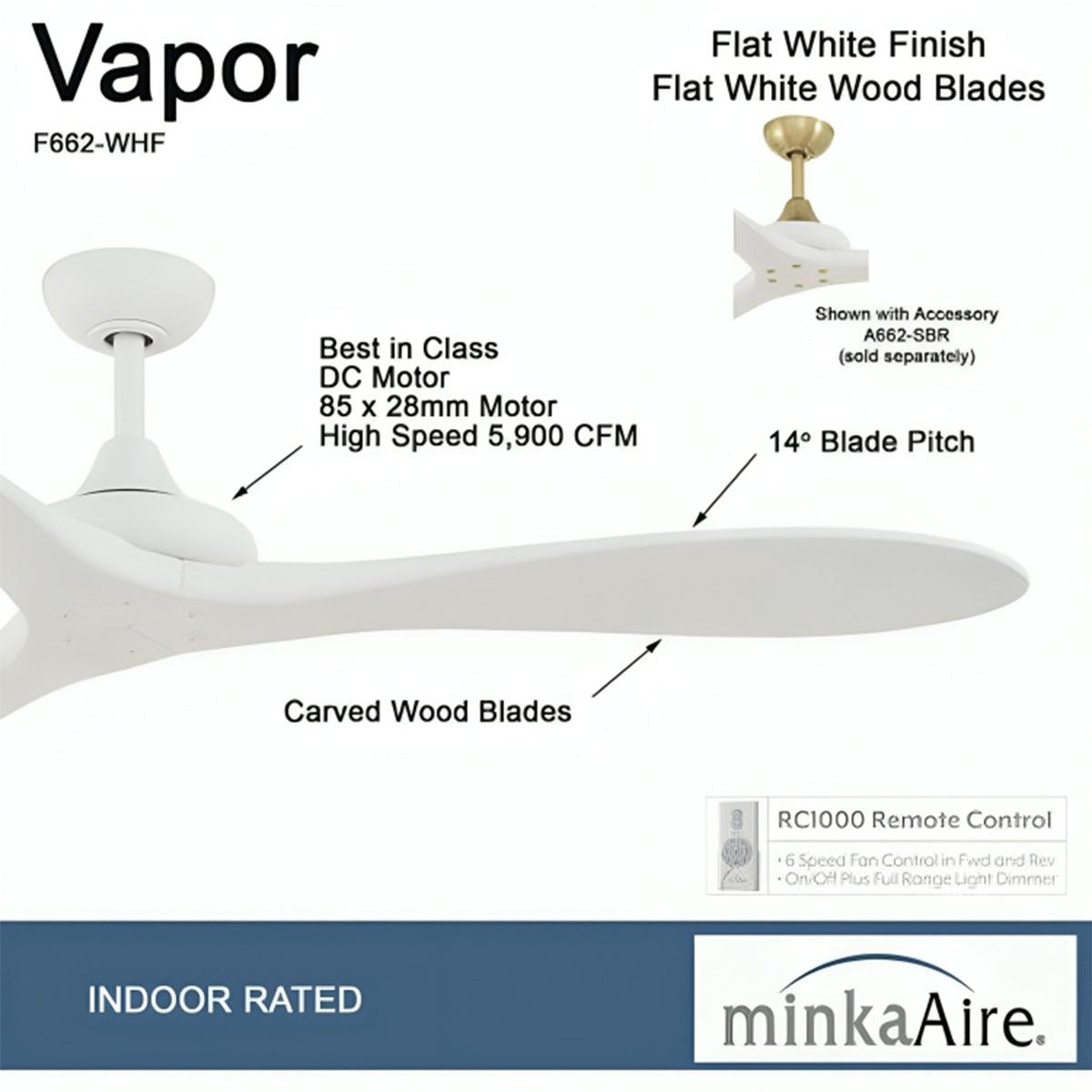 Vapor 60 Inch Ceiling Fan with Remote, Flat White Finish - Bees Lighting