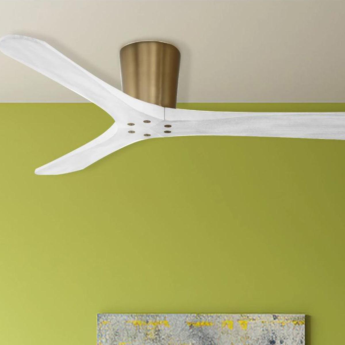 Avtur 60" Soft Brass and White Flush Mount Ceiling Fan with Remote