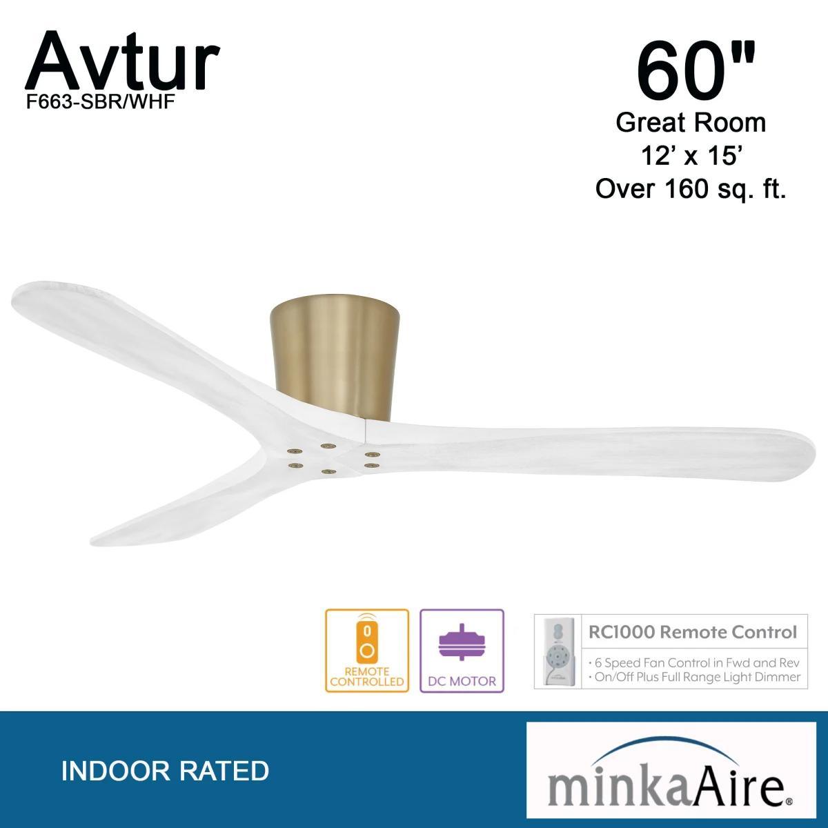 Avtur 60" Soft Brass and White Flush Mount Ceiling Fan with Remote - Bees Lighting