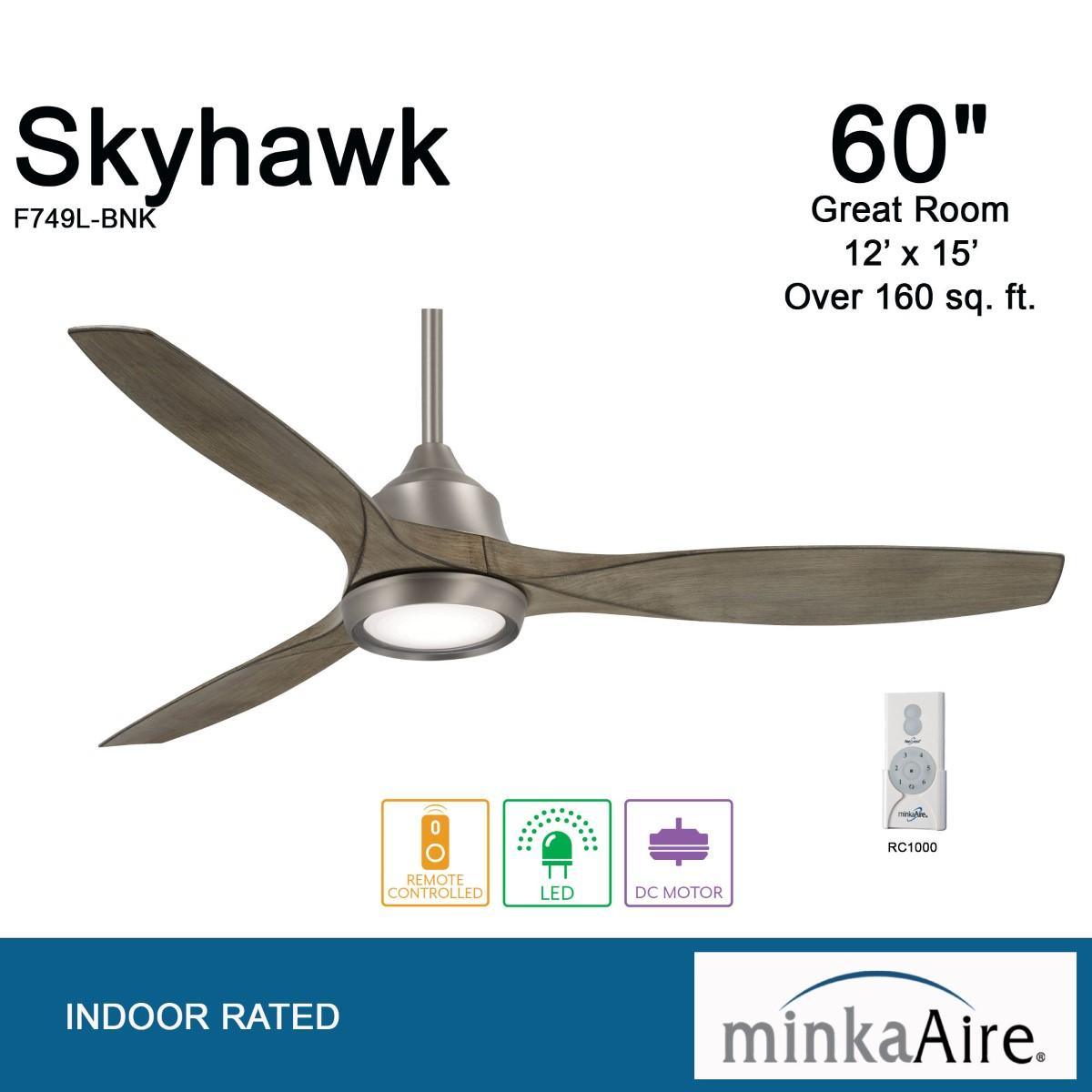 Skyhawk LED 60" Burnished Nickel Modern Ceiling Fan with Remote