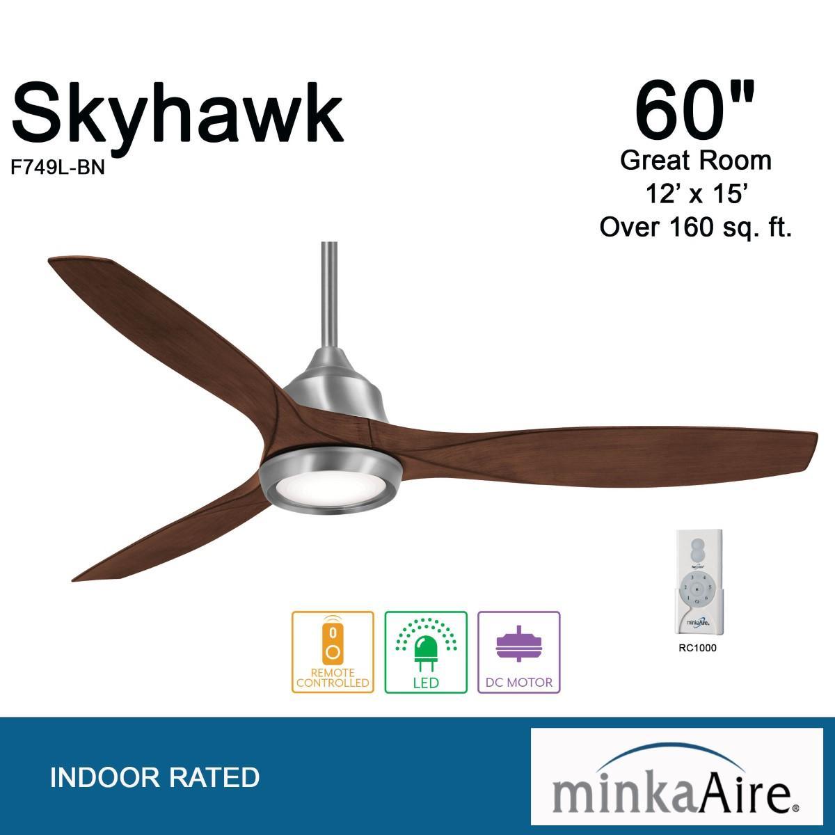 Skyhawk LED 60" Brushed Nickel Modern Ceiling Fan with Remote