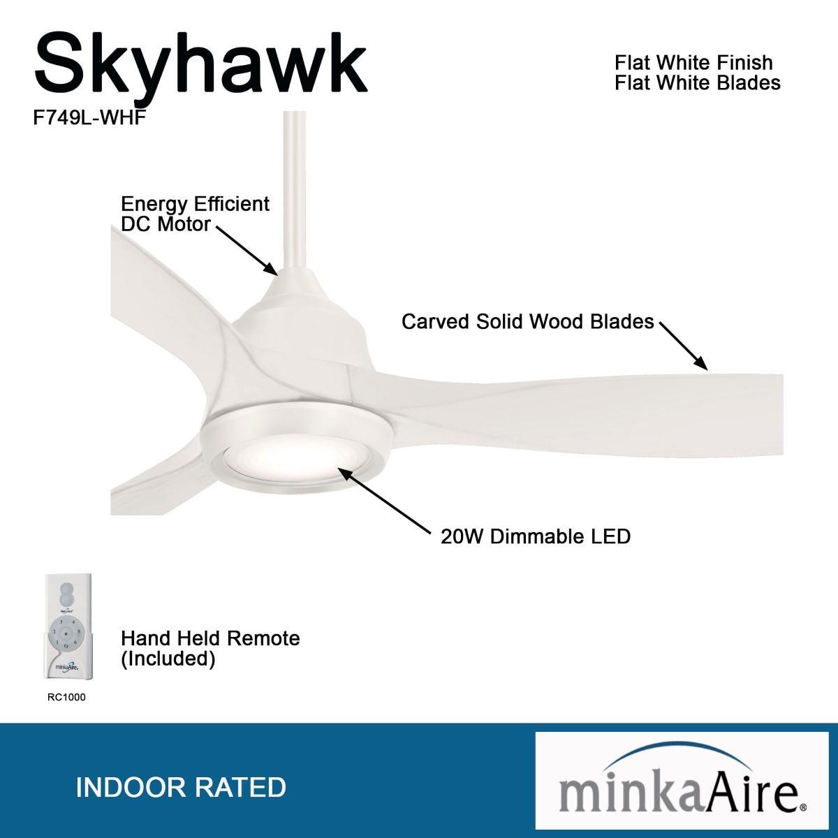 Skyhawk LED 60" White Modern Ceiling Fan with Remote