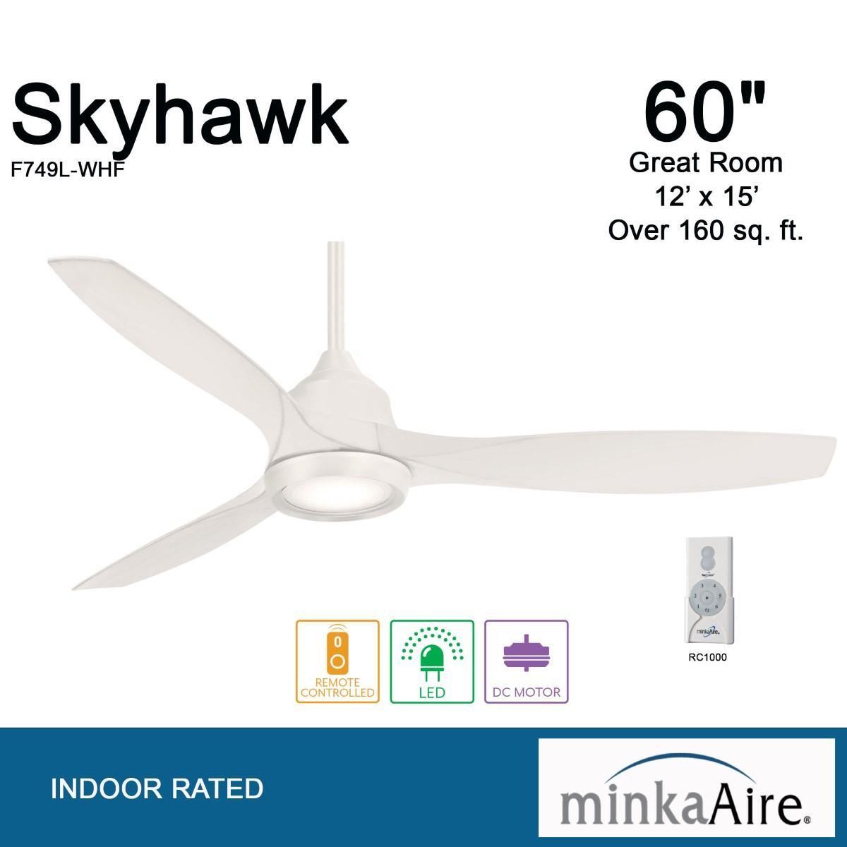 Skyhawk LED 60" White Modern Ceiling Fan with Remote