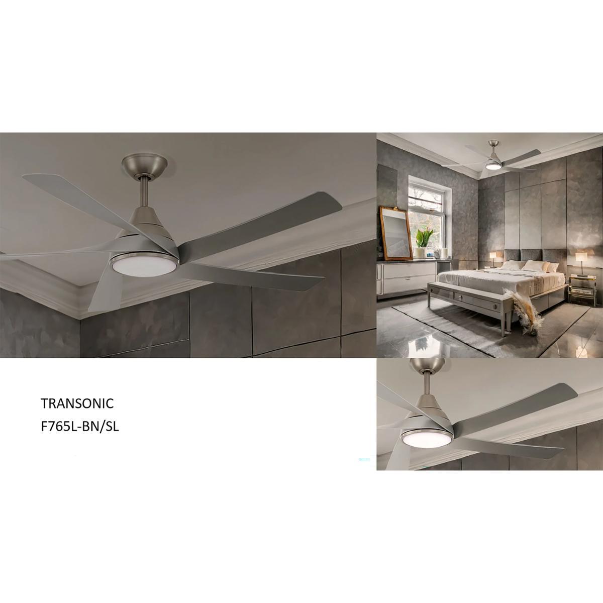 Transonic 56 Inch LED Ceiling Fan with Light Kit and Remote, Brushed Nickel with Silver Blades - Bees Lighting