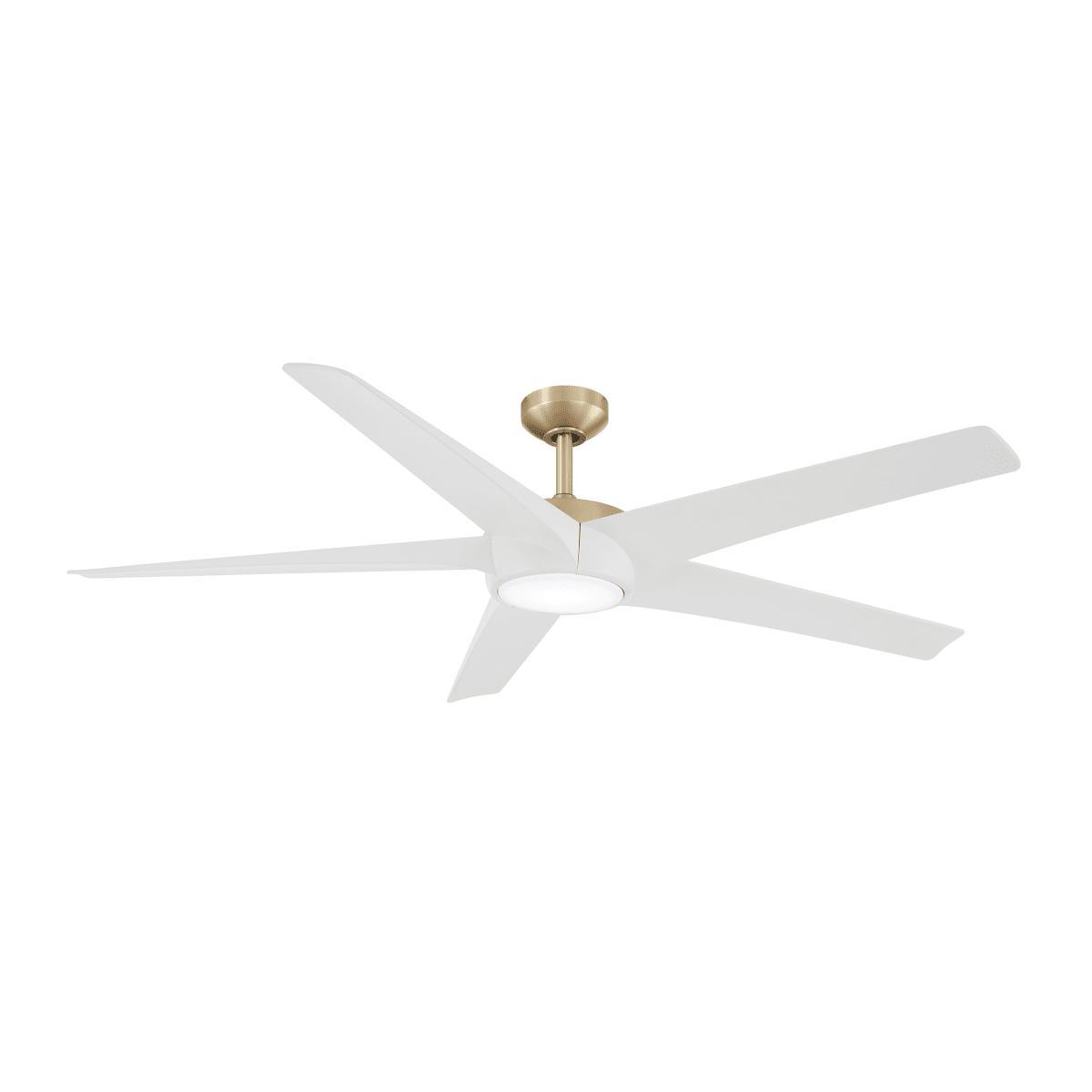 Skymaster 64 Inch LED Ceiling Fan with Light Kit and Remote, Soft Brass with Flat White Blades - Bees Lighting