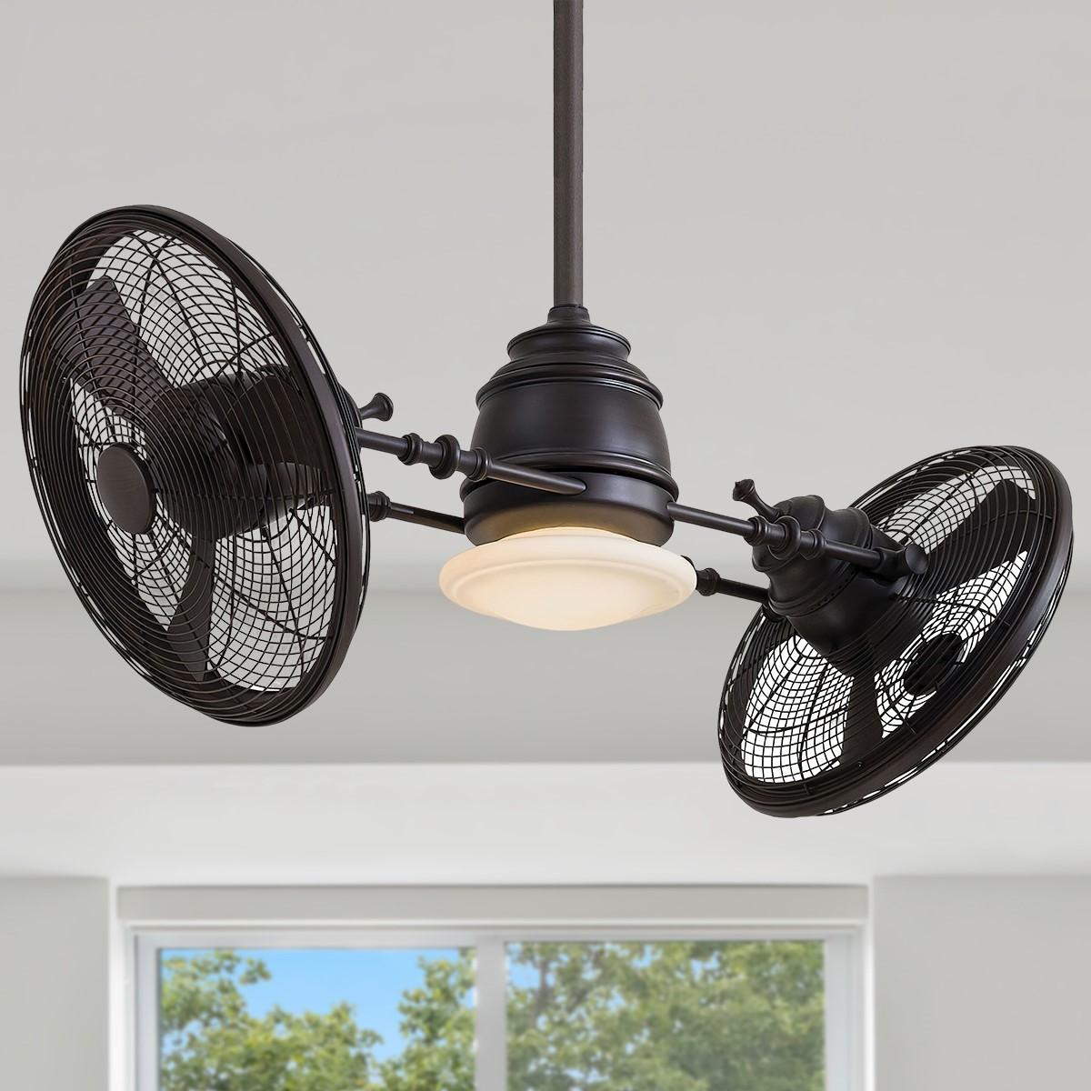 Vintage LED Gyro 42" Dual Ceiling Fan with Light and Wall Control, Kocoa