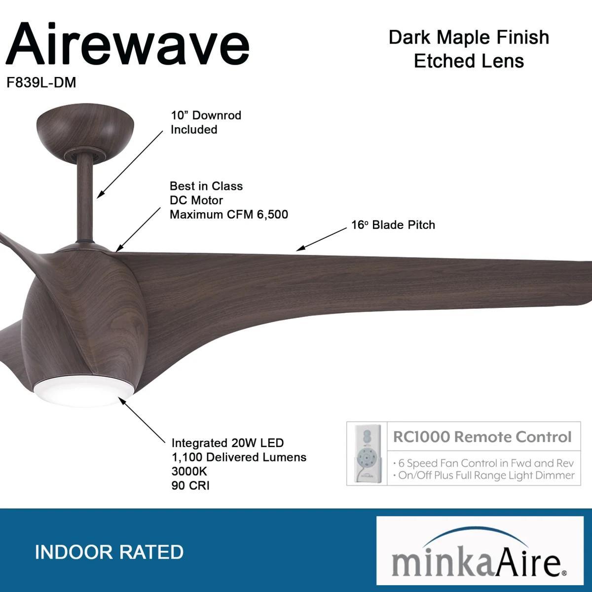 Airewave 65" Dark Maple LED Indoor Ceiling Fan with Remote