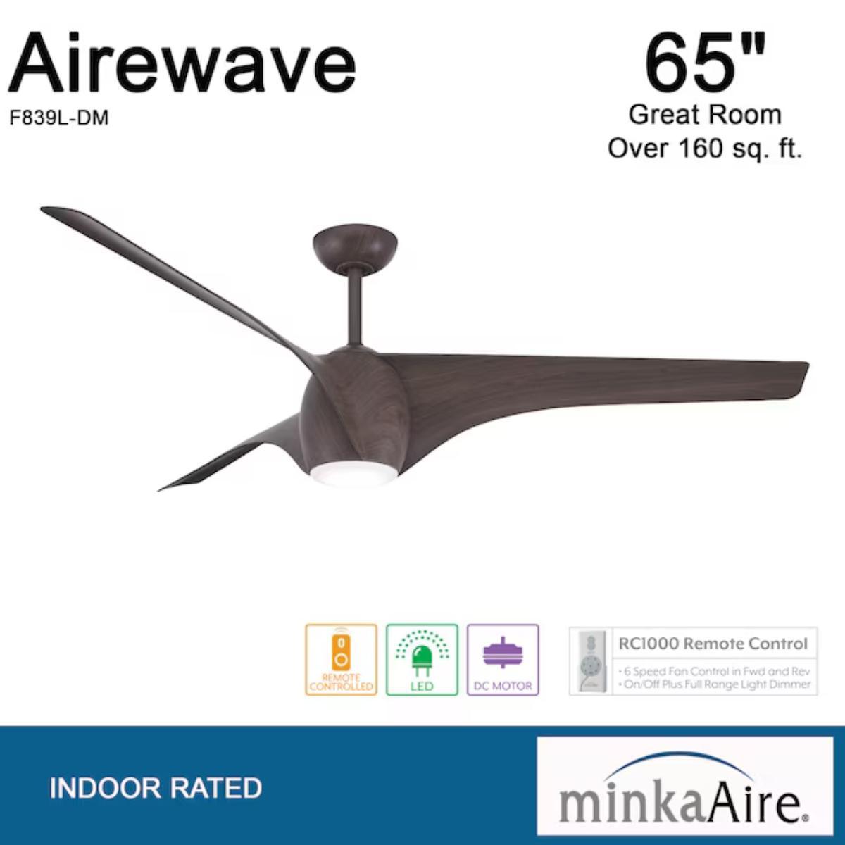 Airewave 65" Dark Maple LED Indoor Ceiling Fan with Remote