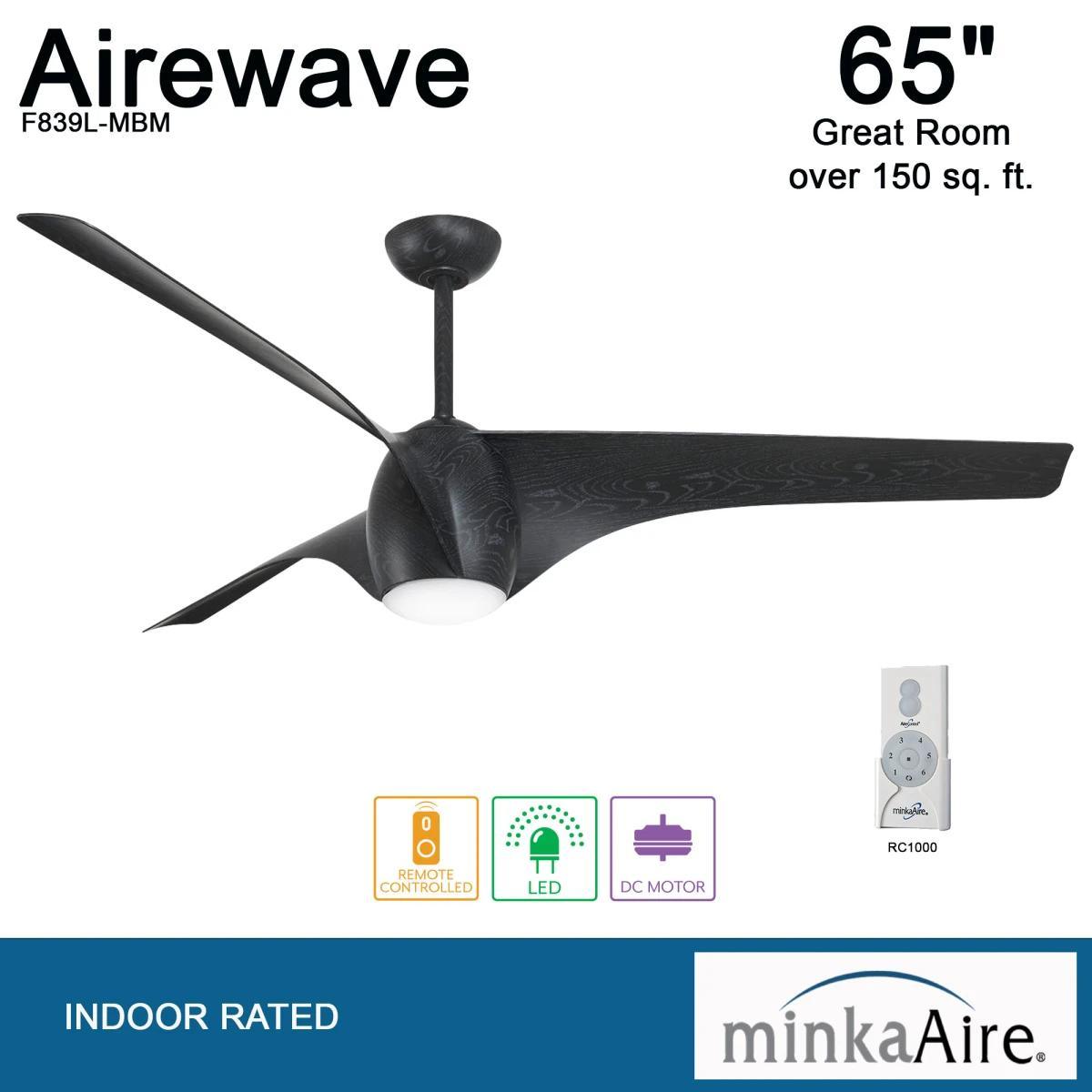 Airewave 65" Matte Black Maple LED Indoor Ceiling Fan with Remote - Bees Lighting