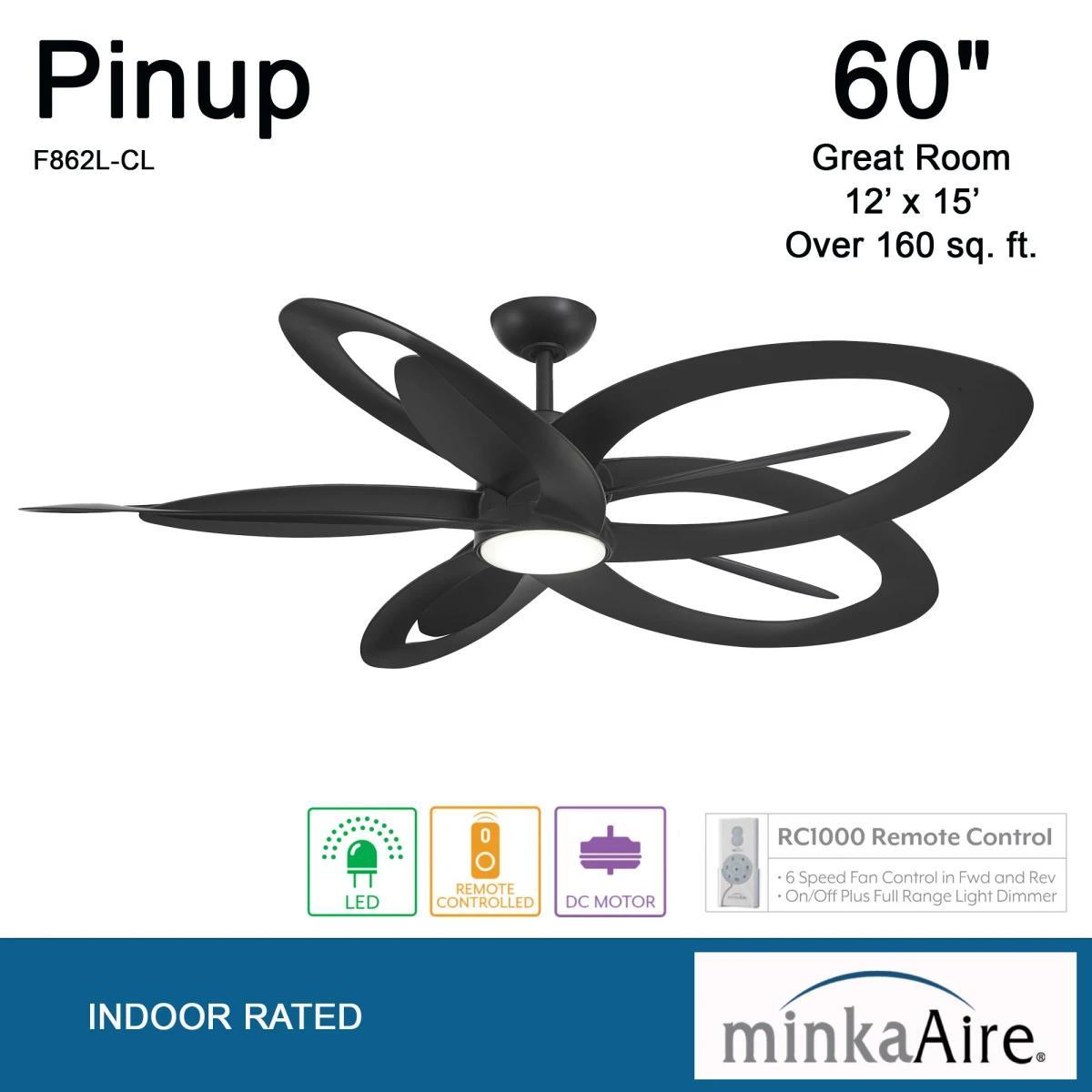 Pinup 60 Inch LED Ceiling Fan with Light Kit and Remote, Coal Finish - Bees Lighting