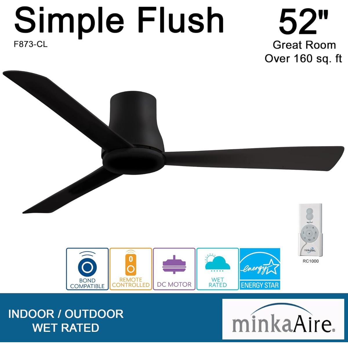 Simple Flush 52" Coal Outdoor Ceiling Fan with Remote - Bees Lighting