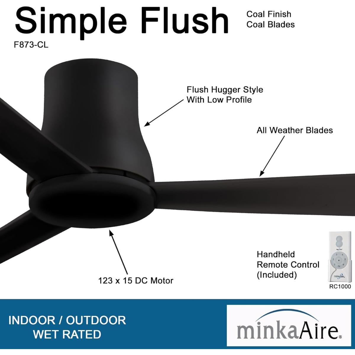 Simple Flush 52" Coal Outdoor Ceiling Fan with Remote - Bees Lighting