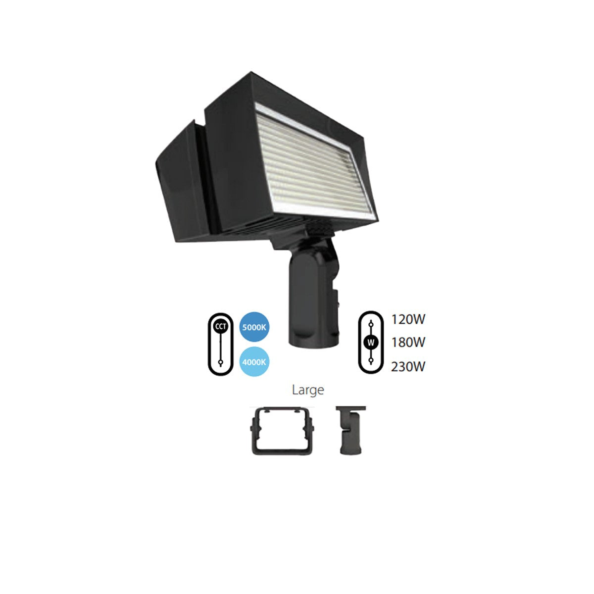 LED Flood Light, 120/230W, 38600 Lumens, 4000K/5000K, 120-277V, Slipfitter Mount, Bronze - Bees Lighting