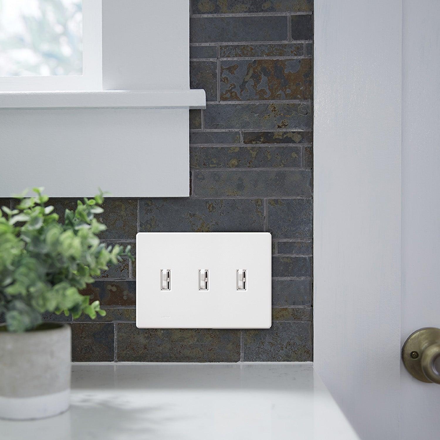 Ariadni 3-Gang Toggle Wall Plate White - Bees Lighting