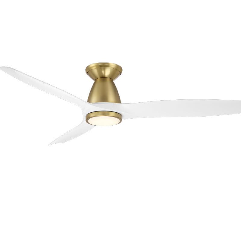 Skylark Flush 54 Inch Outdoor Smart Ceiling Fan With 3000K LED And Remote, Soft Brass with Matte White Blades - Bees Lighting