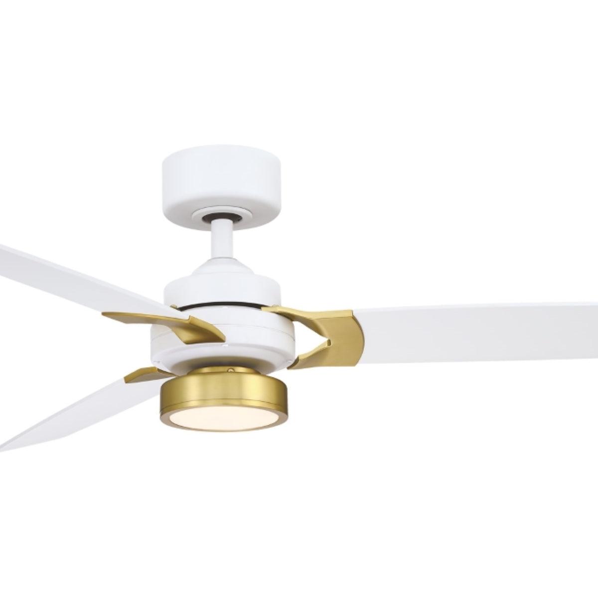 Amped 52 Inch LED Ceiling Fan with Remote, Matte White and Brushed Brass - Bees Lighting