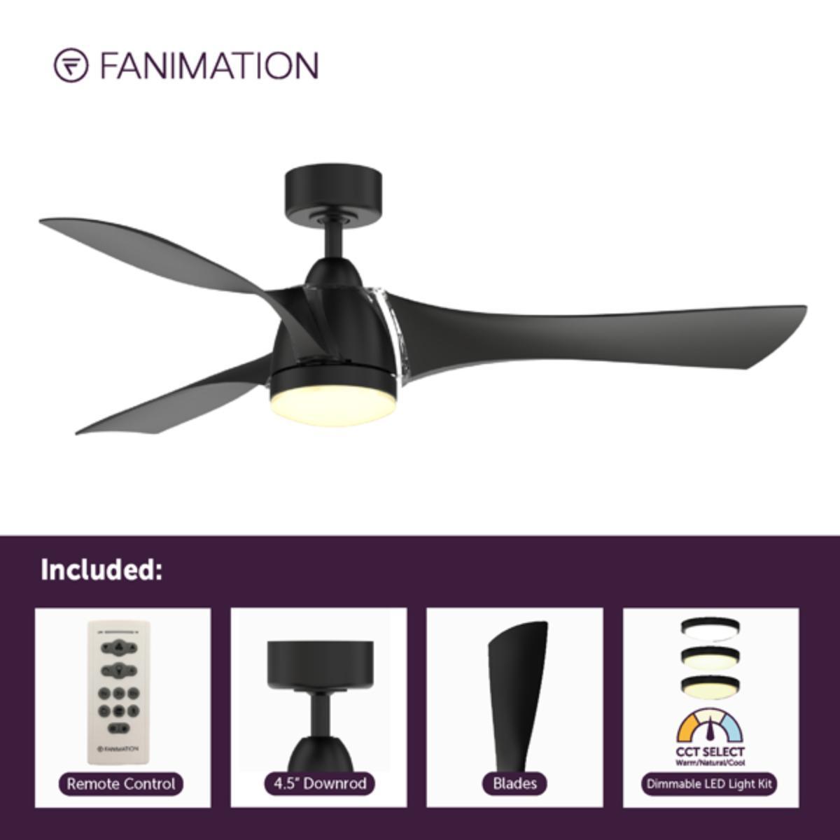 Klear 56 inch Indoor/Outdoor Ceiling Fan with LED CCT Select Light Kit and Remote, Black Finish - Bees Lighting