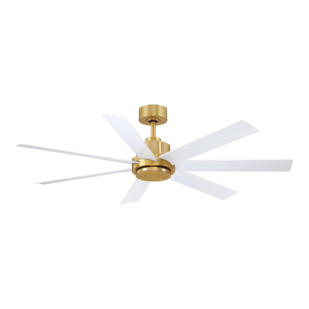 Pendry 56 inch Indoor/Outdoor Ceiling Fan with Remote, Brushed Satin Brass with Matte White Blades - Bees Lighting