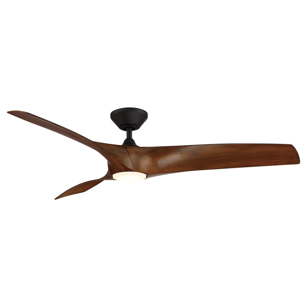 Zephyr 62 Inch Wet Rated 3000K LED Smart Ceiling Fan, Matte Black with Distressed Koa Blades