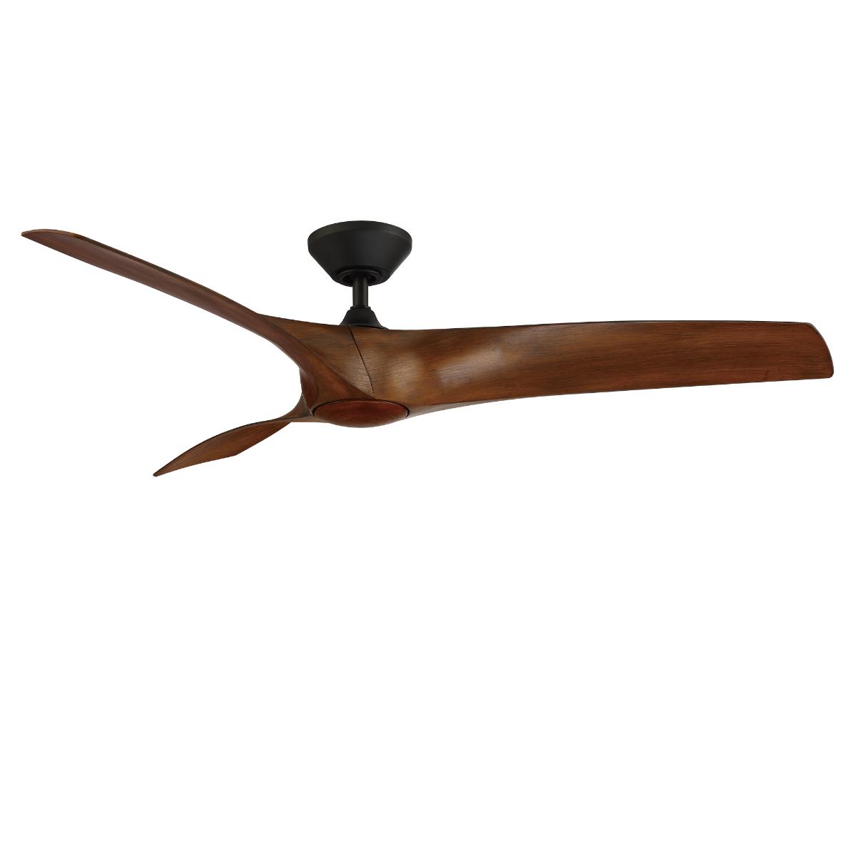 Zephyr 62 Inch Wet Rated 3000K LED Smart Ceiling Fan, Matte Black with Distressed Koa Blades