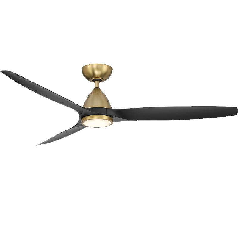 Skylark 62 Inch Modern Outdoor Smart Ceiling Fan With 3000K LED And Remote, Soft Brass with Matte Black Blades - Bees Lighting