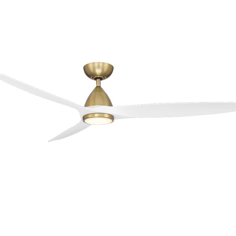 Skylark 62 Inch Modern Outdoor Smart Ceiling Fan With 3000K LED And Remote, Soft Brass with Matte White Blades - Bees Lighting
