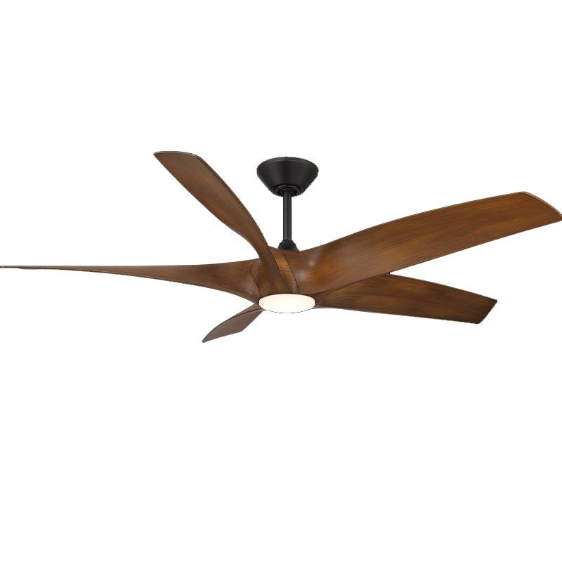Zephyr 60 Inch Outdoor Modern Smart Ceiling Fan With CCT LED Light And Remote, 5 Blades, Matte Black with Distressed Koa Blades - Bees Lighting