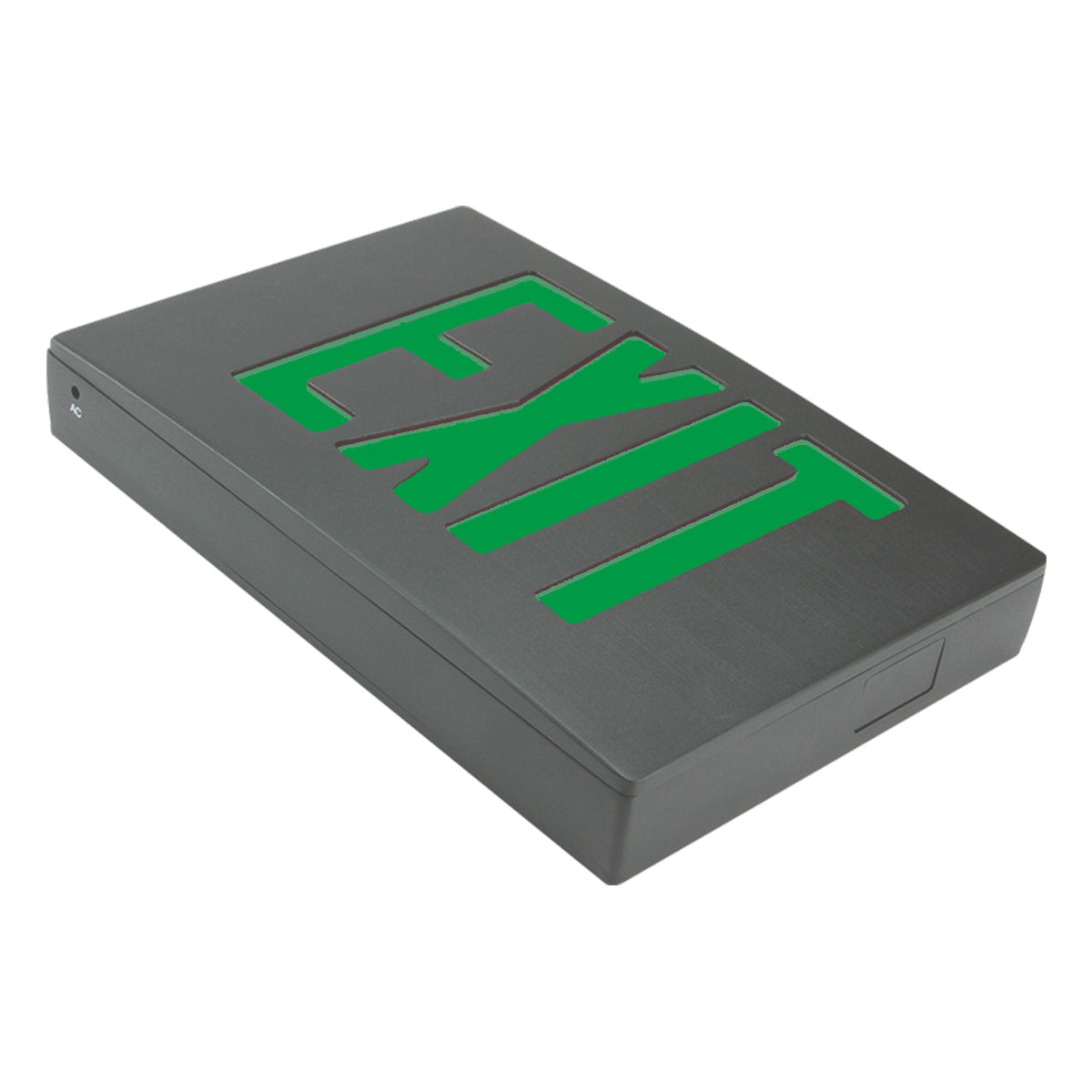 LED Exit Sign, Double Face with Green Letters, Black Finish, Battery Backup Included