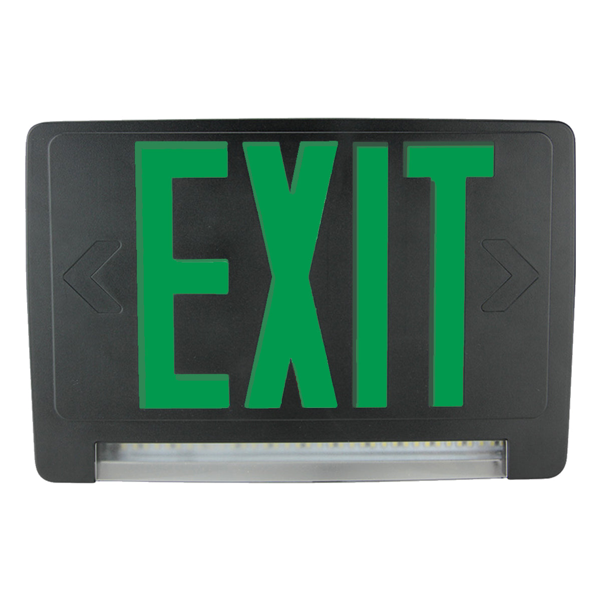 LED Combo Exit Sign, Double Face with Green Letters, Black, Battery Included