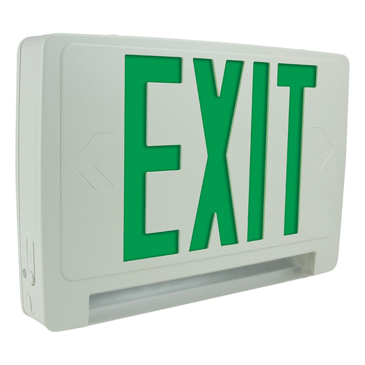 LED Combo Exit Sign, Double Face with Green Letters, White, Battery Included