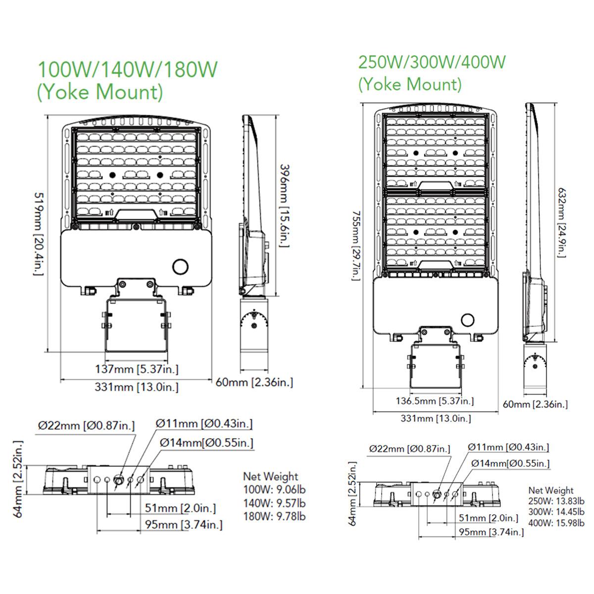 LED Pole Light, 400 Watts, 4000K/5000K, 60500 Lumens, 120-277V, Type III - Bees Lighting