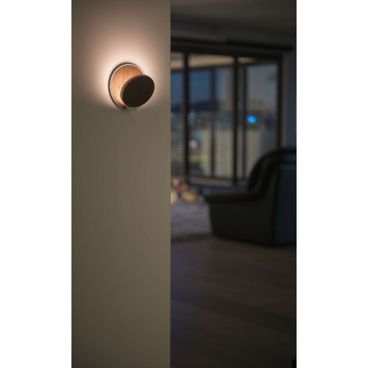 Gravy 5 in. LED Wall Light Plug In Matte White Body Oiled Walnut Plate - Bees Lighting