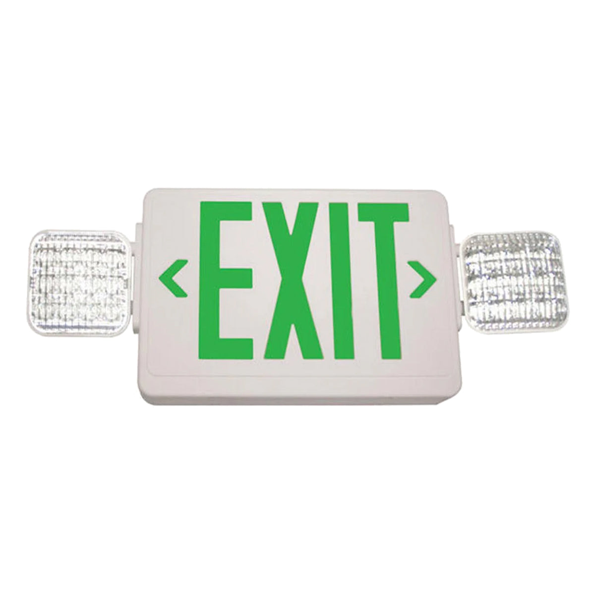 LED Combo Exit Sign, 2 Single Face with Green Letters, White Finish, Battery Backup Included