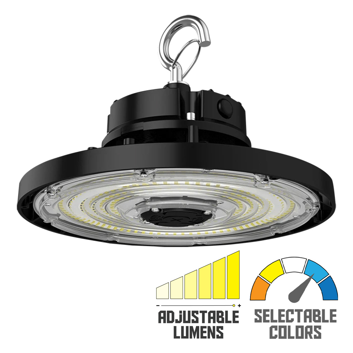 High Bay UFO LED Light, 22000 Lumens, 100/120/150W, 30K/40K/50K, 120/277V, Black