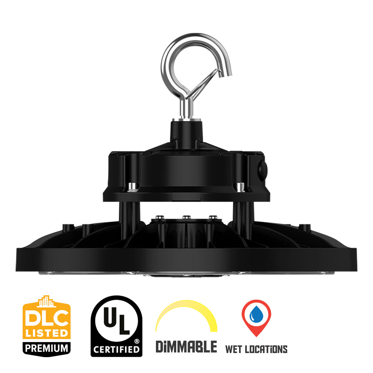 High Bay UFO LED Light, 22000 Lumens, 100/120/150W, 30K/40K/50K, 120/277V, Black