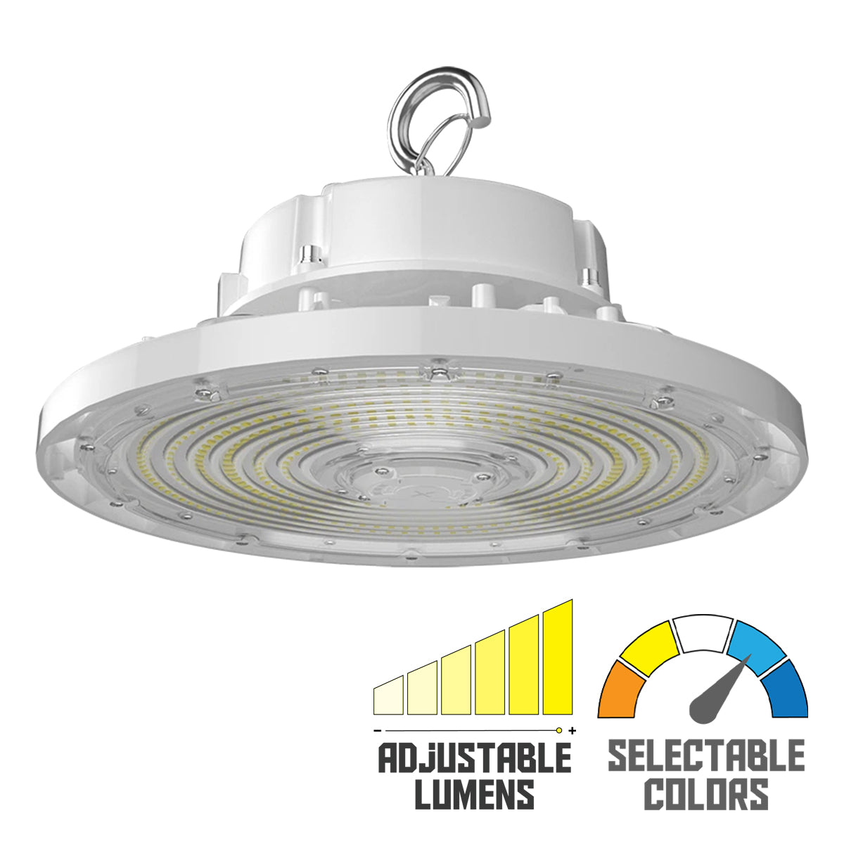 High Bay UFO LED Light, 37000 Lumens, 150/200/240W, 30K/40K/50K, 120/277V, White