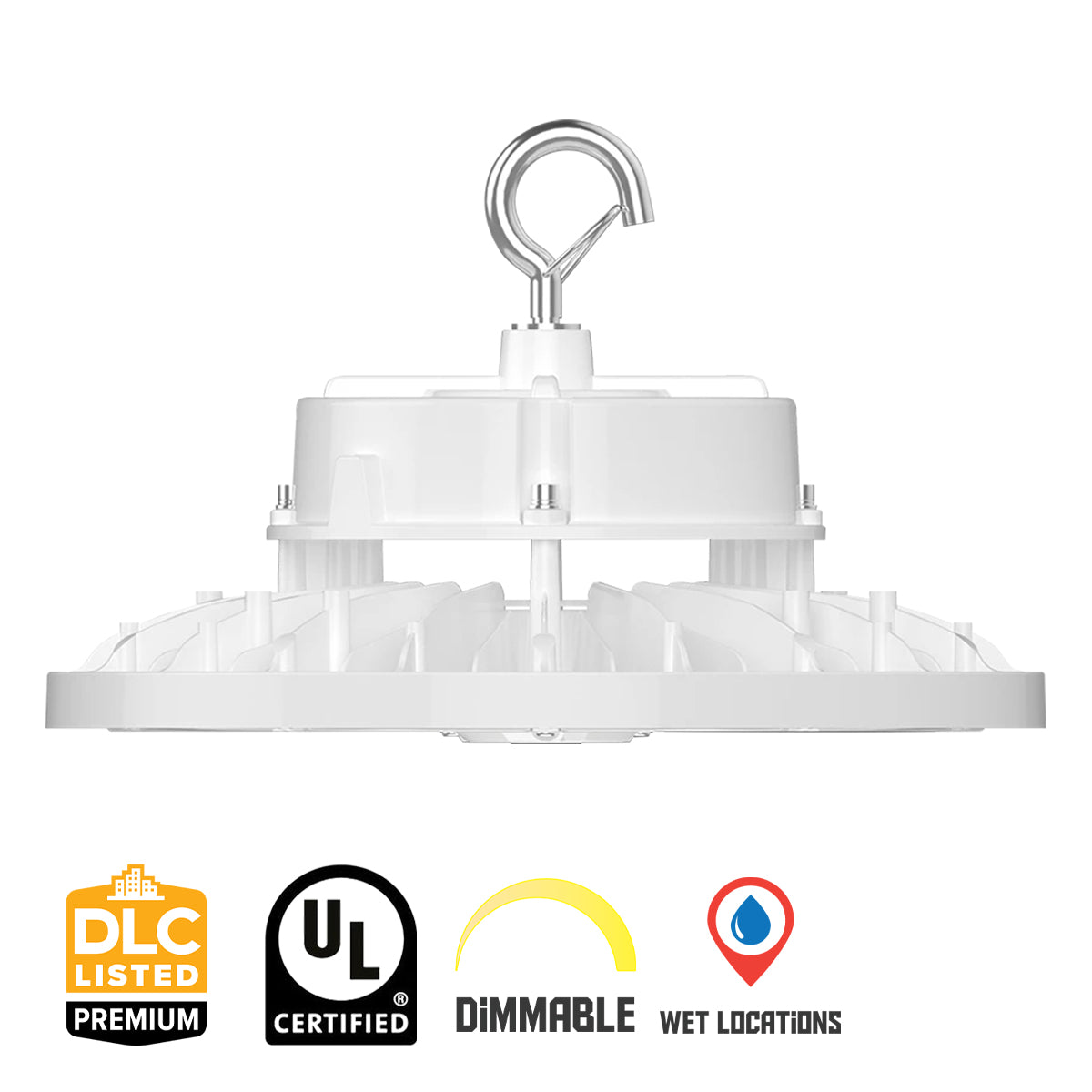 High Bay UFO LED Light, 37000 Lumens, 150/200/240W, 30K/40K/50K, 120/277V, White