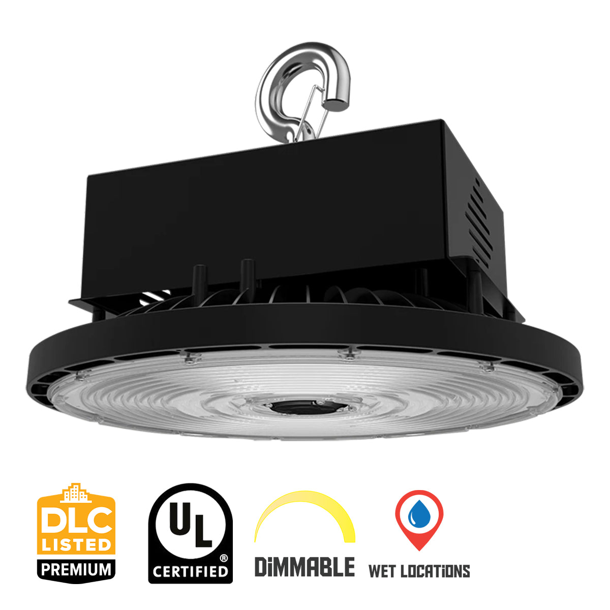 High Bay UFO LED Light, 79000 Lumens, 300/400/500W, 30K/40K/50K, 480V, Black