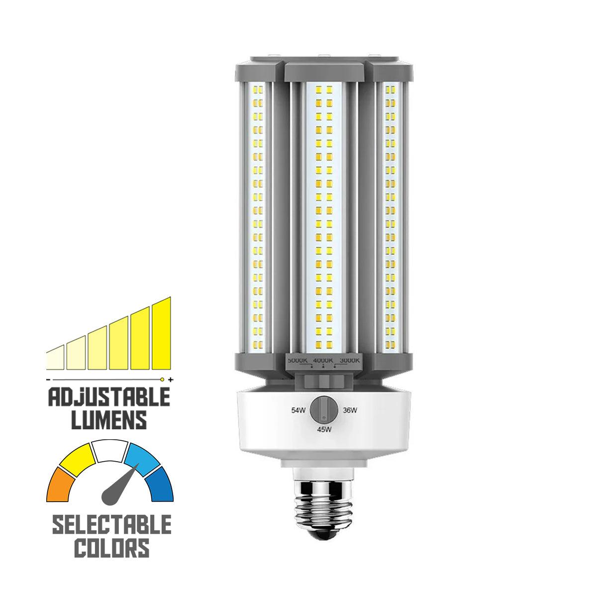 Post Top LED Lamp, 36W|45W|54W, 7850 Lumens, Selectable CCT, E26 Base, 120-277V - Bees Lighting