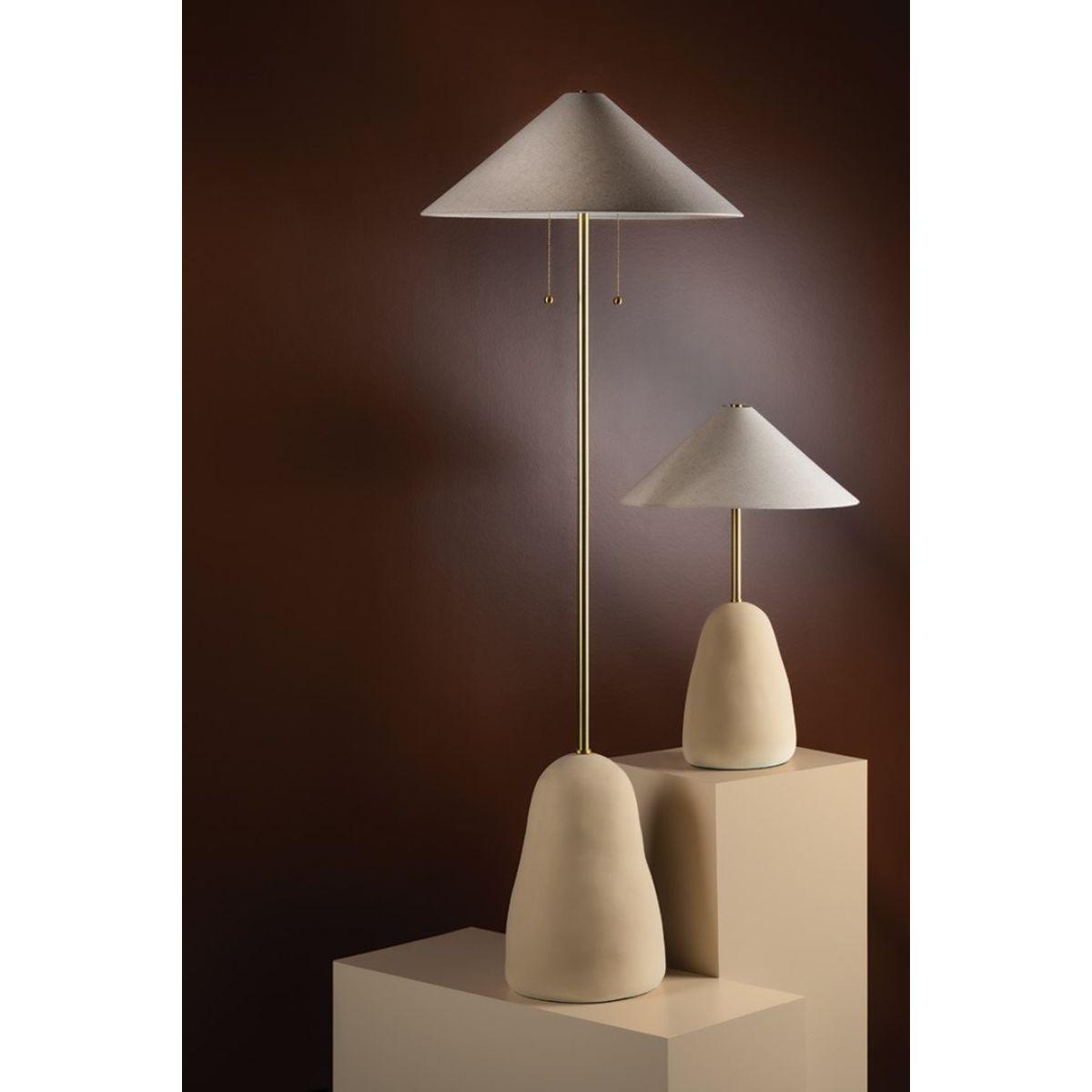 Maia 2 Lights Table Lamp Ceramic Textured Beige and Aged Brass Accents - Bees Lighting