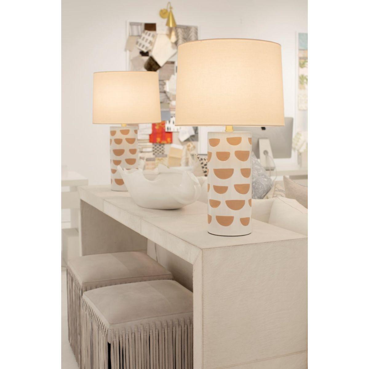 Minnie Tall Table Lamp Ceramic White Geometric Pattern with Aged Brass Accents - Bees Lighting