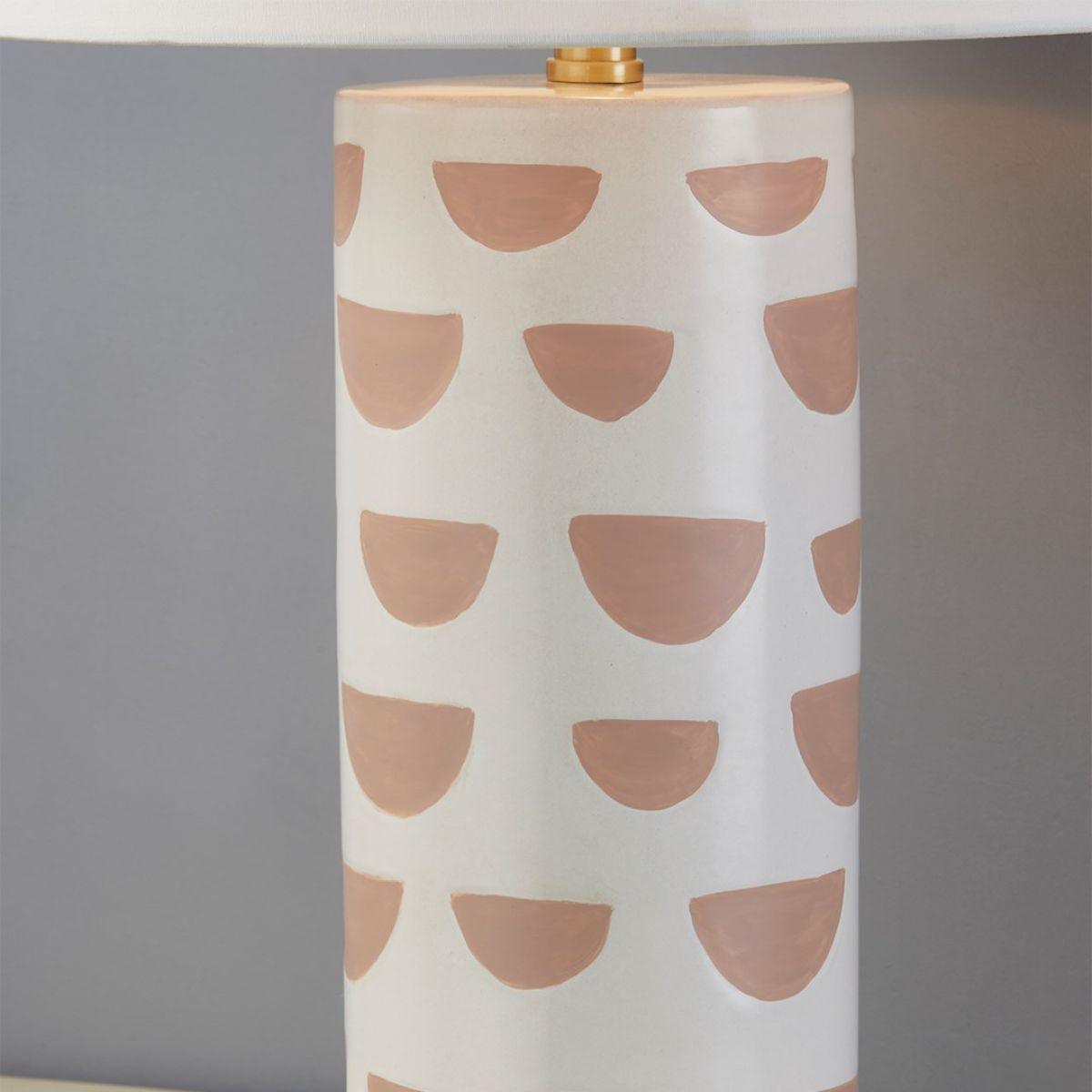 Minnie Tall Table Lamp Ceramic White Geometric Pattern with Aged Brass Accents - Bees Lighting