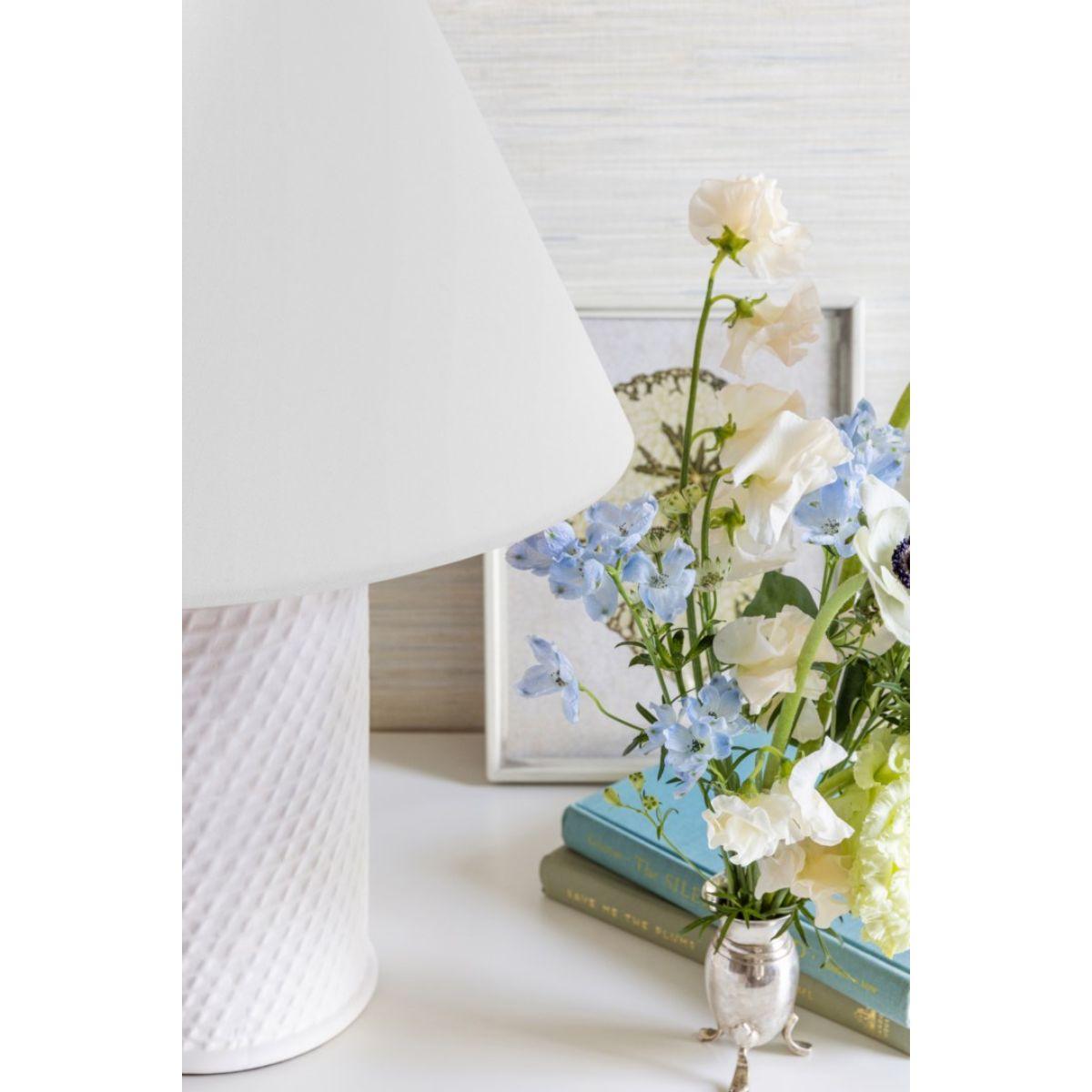 Susie Table Lamp Ceramic Textured White with Aged Brass Accents - Bees Lighting