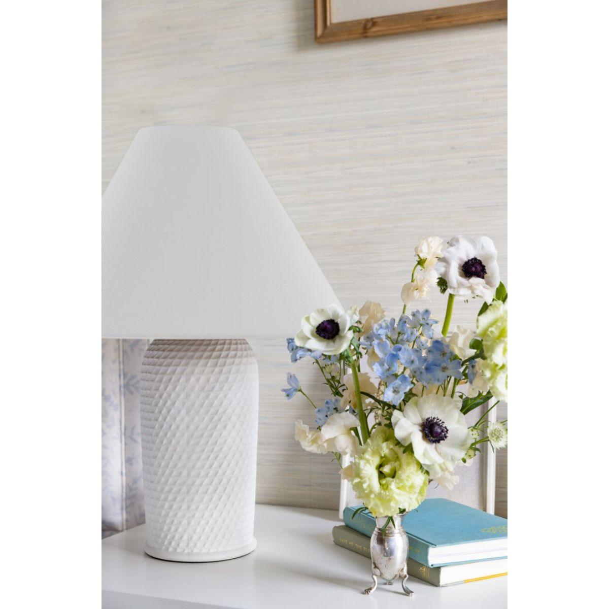 Susie Table Lamp Ceramic Textured White with Aged Brass Accents - Bees Lighting