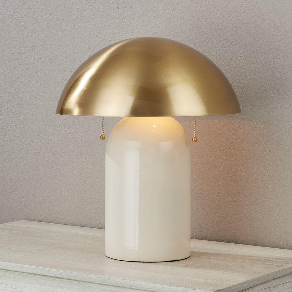 Gaia 2 Lights Table Lamp Ceramic Ivory Crackle with Aged Brass Accents - Bees Lighting