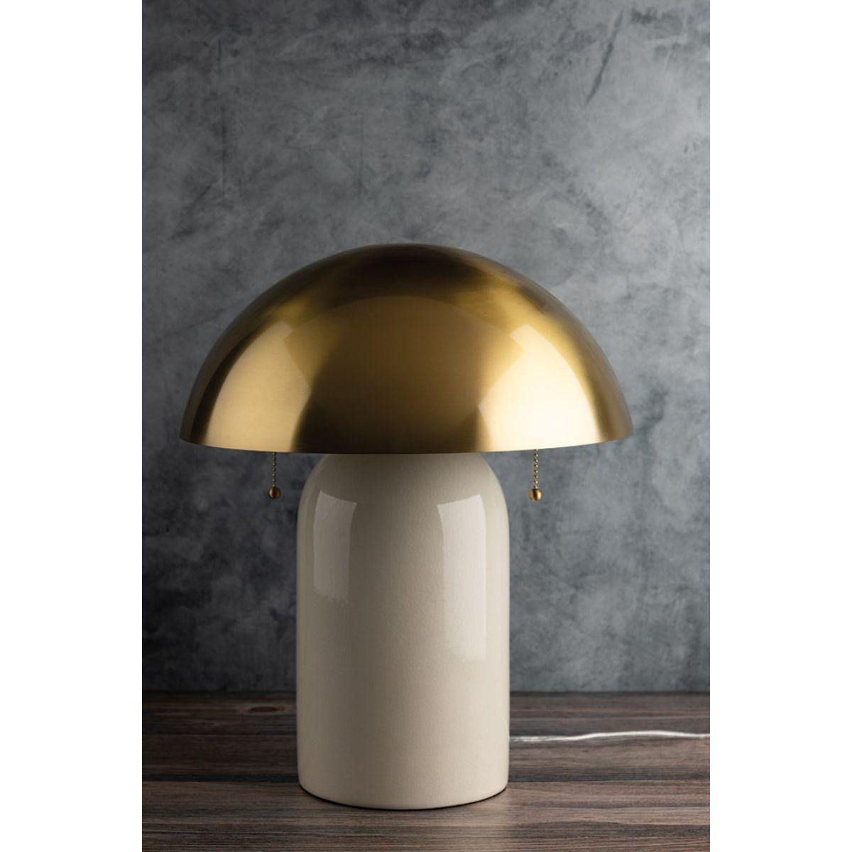 Gaia 2 Lights Table Lamp Ceramic Ivory Crackle with Aged Brass Accents - Bees Lighting