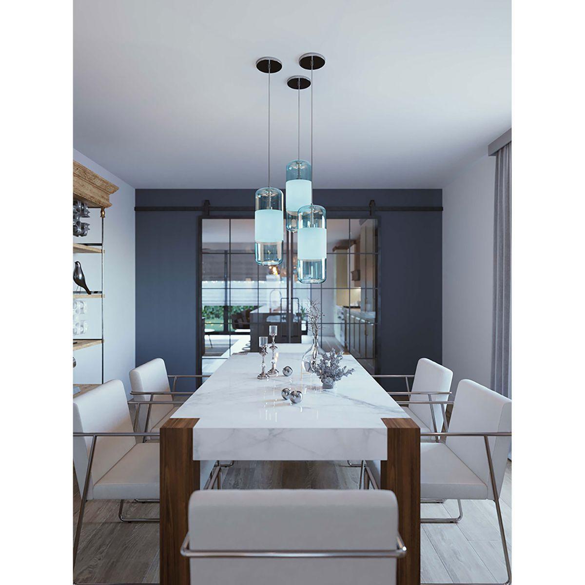 Hermosa 41 in. 3 lightPendant Light Satin Nickel finish with Aqua shade - Bees Lighting