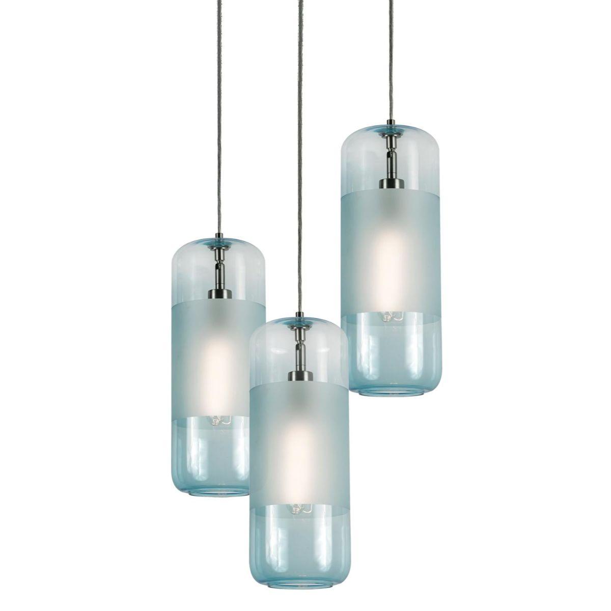 Hermosa 17 in. 3 lightPendant Light Satin Nickel finish with Aqua shade - Bees Lighting