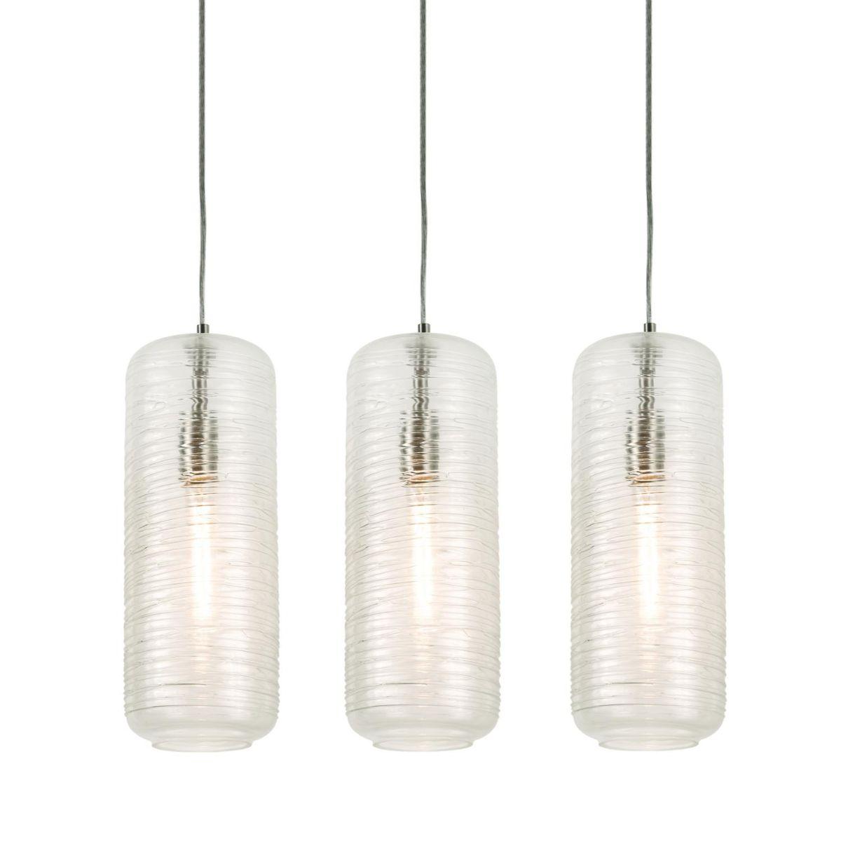 Hermosa 41 in. 3 lightPendant Light Satin Nickel finish with Clear Swirl shade - Bees Lighting