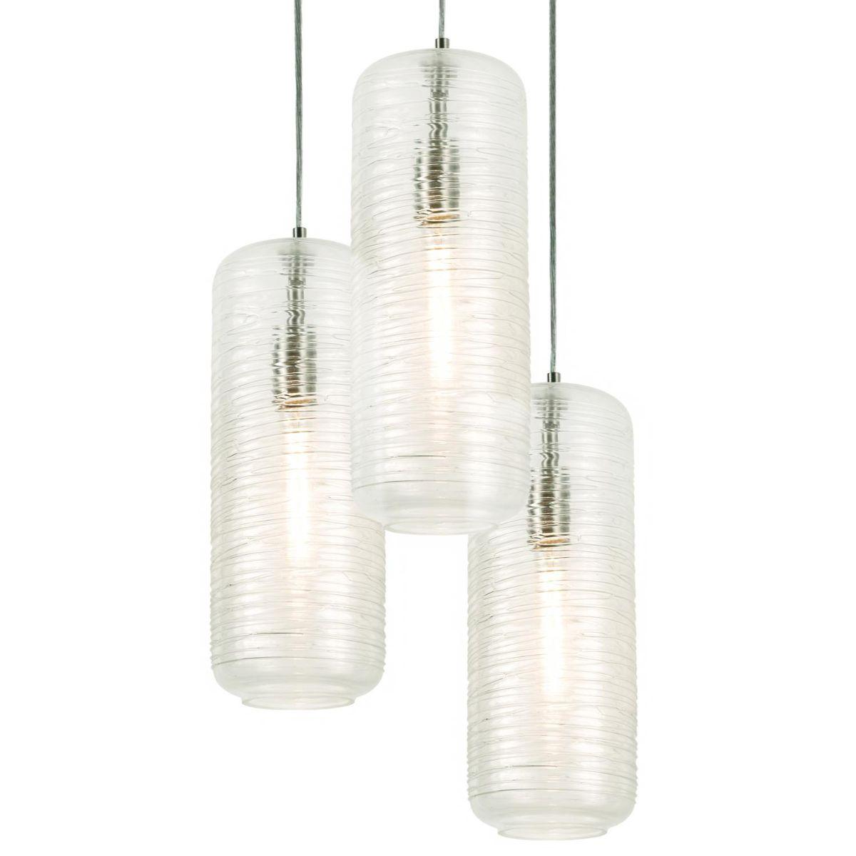 Hermosa 17 in. 3 lightPendant Light Satin Nickel finish with Clear Swirl shade - Bees Lighting